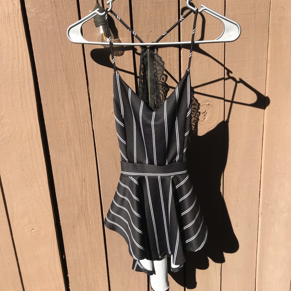 Striped Lace Tank top Empire Waist / Peplum